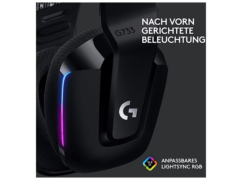 LOGITECH G G733 Lightspeed, extrem leichtes kabelloses Gaming Headset, Lightsync RGB, Schwarz — Foto 2 von 5