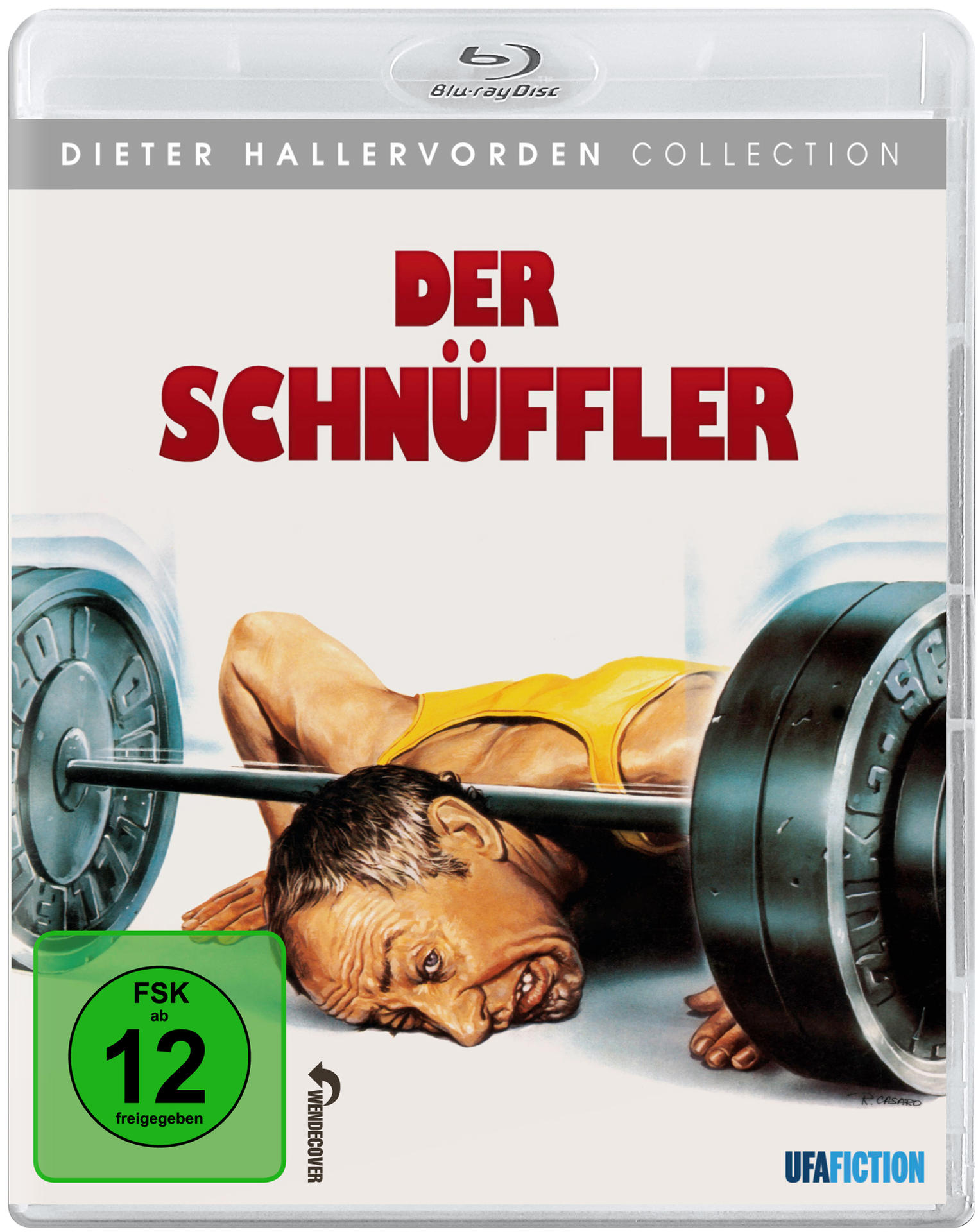 DVD-Cover. Ein Mann hebt Gewichte, mit dem Filmtitel DER SCHNÜFFLER. Deutscher Text und Logo.