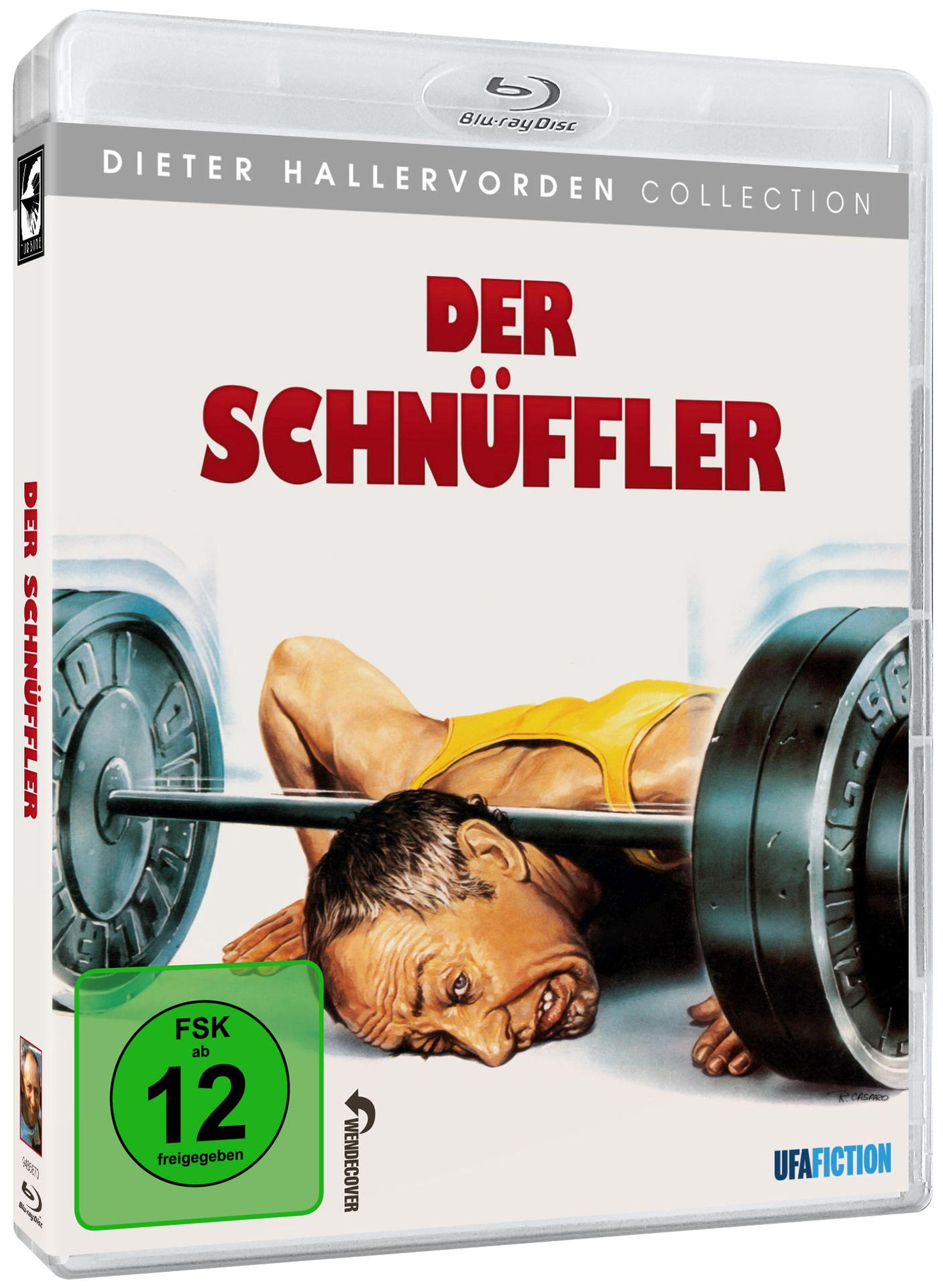 Blu-ray-Disc-Hülle mit einem Filmplakat eines Mannes unter einer Hantelstange. Titel: Der Schnüffler.