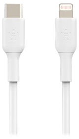 Câble USB-C vers Lightning blanc. Les connecteurs sont à chaque extrémité du câble.