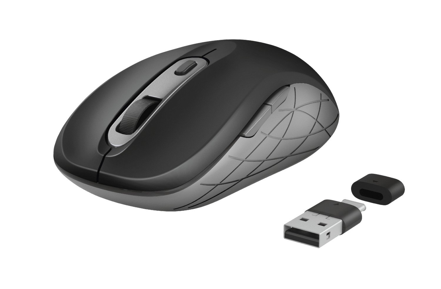 Ratón inalámbrico - Trust Duco Dual Connect, Óptico, 1600 ppp, Receptor USB-A, USB-C, Negro