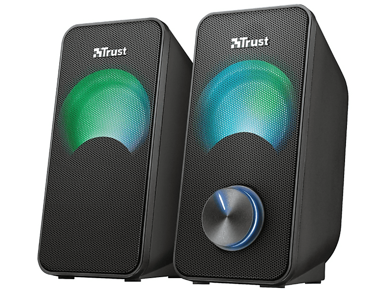 Altavoces para PC - Trust Arys RGB Compact, 2 unidades, LED RGB, 2.0 Canales, 12 W, USB, Jack 3.5mm, Negro