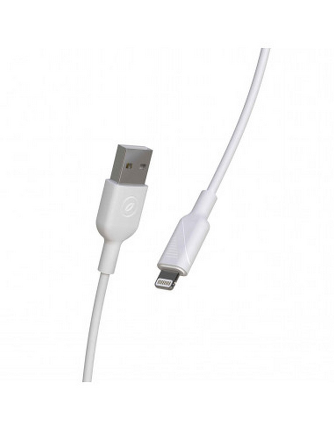 Cable USB blanco con conector USB-A y conector Lightning.