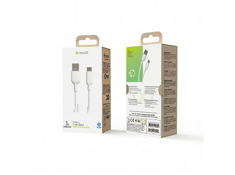 Cable USB a USB-C - Muvit For Change MCUSC0003, USB-A, USB-C, Universal, 1.20m, 27W, Blanco – imagen 2