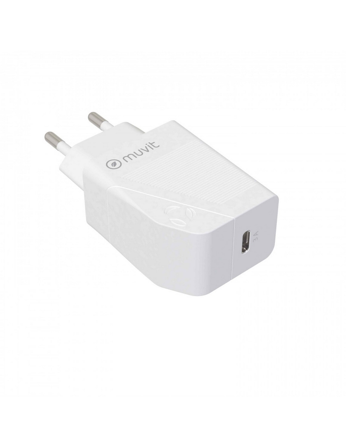 Cargador - Muvit MCACC004, 18W, USB-C, Carga rápida, 3A, Blanco