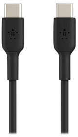 Deux câbles USB-C noirs, côte à côte, avec des connecteurs aux deux extrémités. Fond blanc.