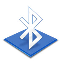 Símbolo Bluetooth azul sobre un cuadrado azul, representando la conectividad inalámbrica.