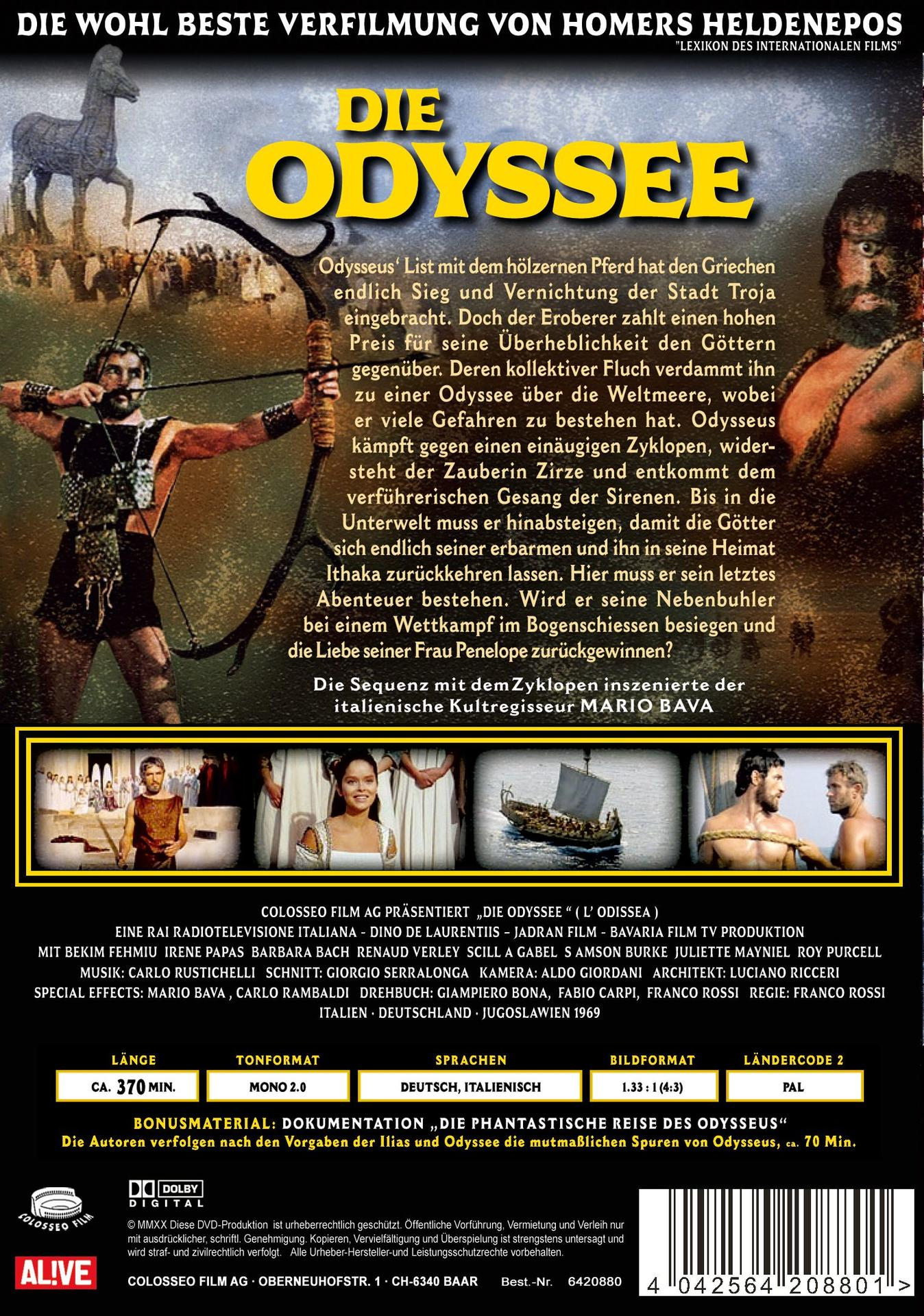 DVD-Cover des Films, Die Odyssee, mit einer Szene aus dem Film. Der Text ist auf Deutsch.