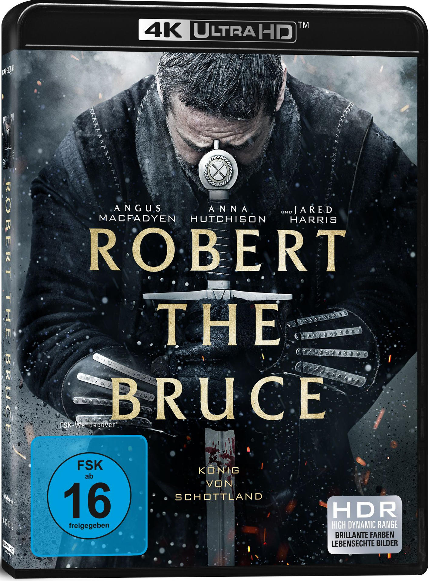 Filmcover von 'Robert the Bruce'. Ein Mann hält ein Schwert. Der Titel ist goldfarben.