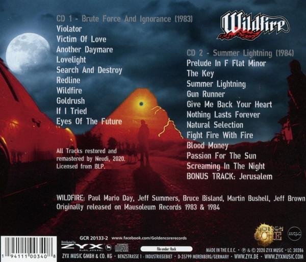 Wildfire CD mit Titelliste und Band-Credits auf farbenfrohem Hintergrund.