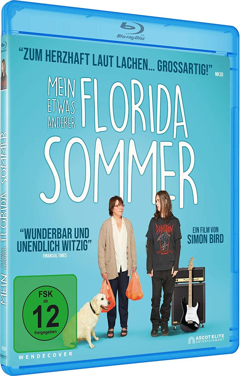 Blu-ray-Filmhülle. Zwei Personen mit Hund, Text auf dem Cover. Titel: Mein Etwas Anderer Florida Sommer.