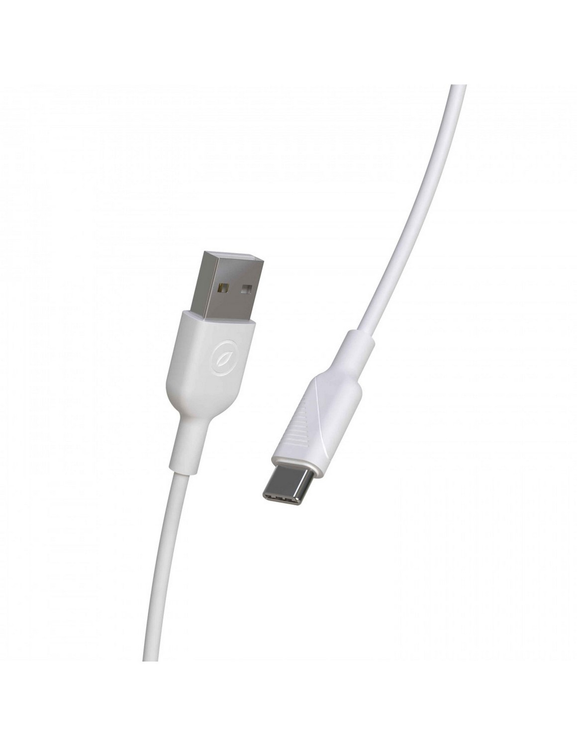 Cable USB a USB-C blanco sobre fondo blanco. El extremo USB es rectangular.