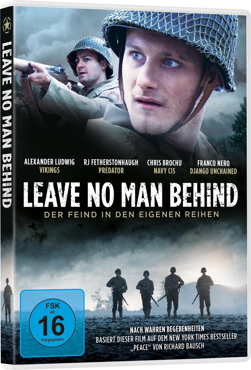 DVD-Hülle. Militärszene mit Soldaten. Titel: Leave No Man Behind. Namen der Schauspieler. FSK-Rating 16.