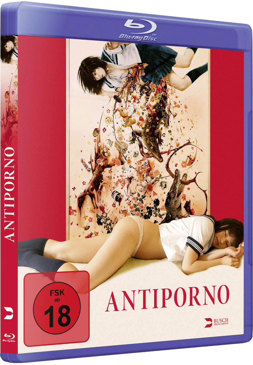 Blu-ray-Disc-Box-Art: ein anstößiges Bild von zwei Frauen und dem Titel 'Antiporno'.