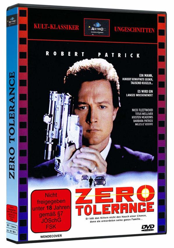 Filmcover für Zero Tolerance, mit einem Mann, der eine Waffe hält.