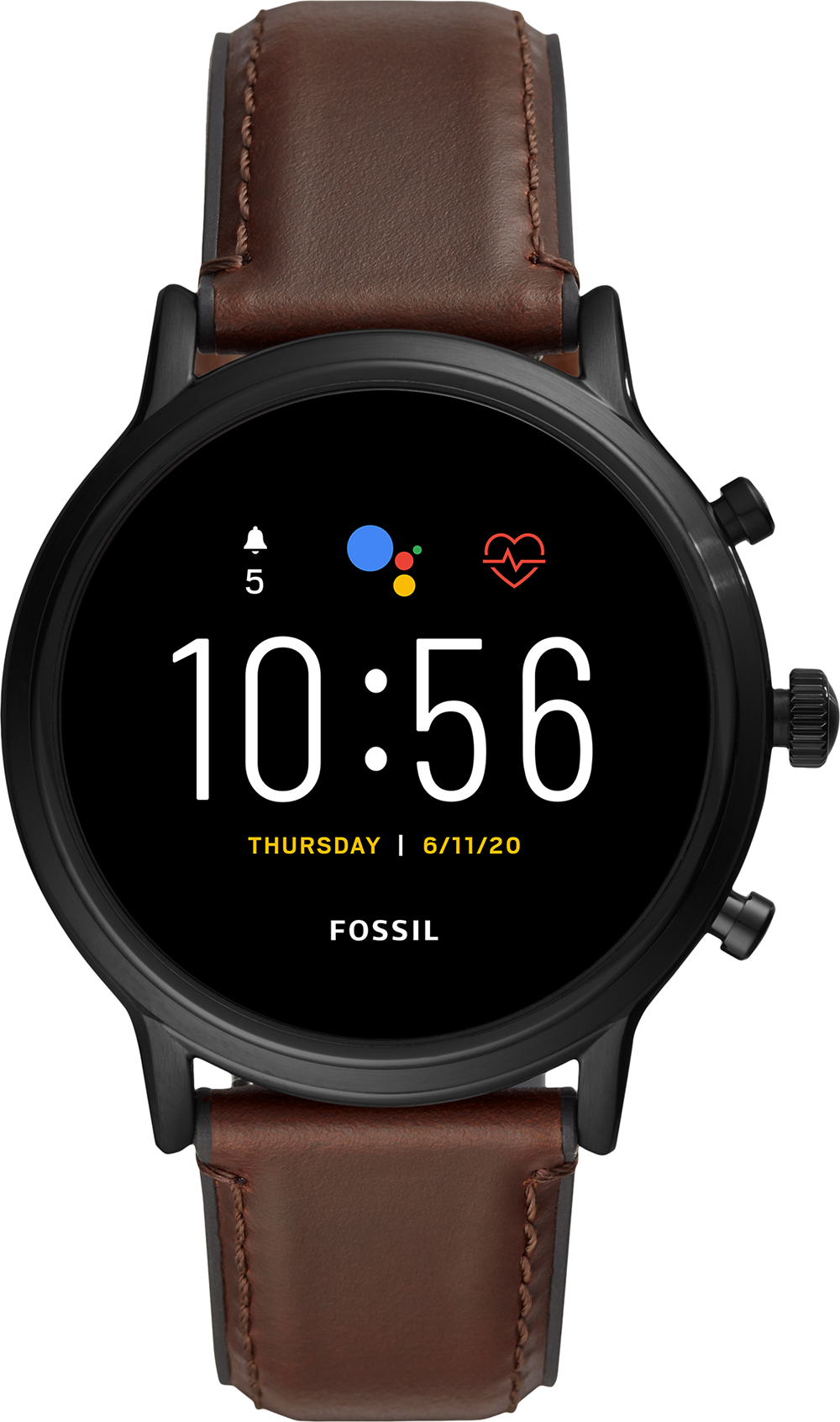 Fossil Gen 5 Touchscreen Smartwatch Carlyle 44 Mm Bruin/leer