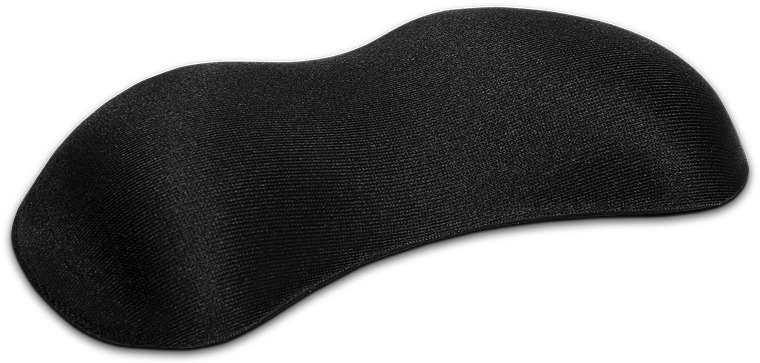 Fekete ergonomikus csuklótámasz, ívelt kialakítással a kényelmes használatért.