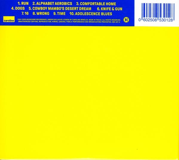 Gele cd-hoes met tracklist en barcode aan de achterkant.