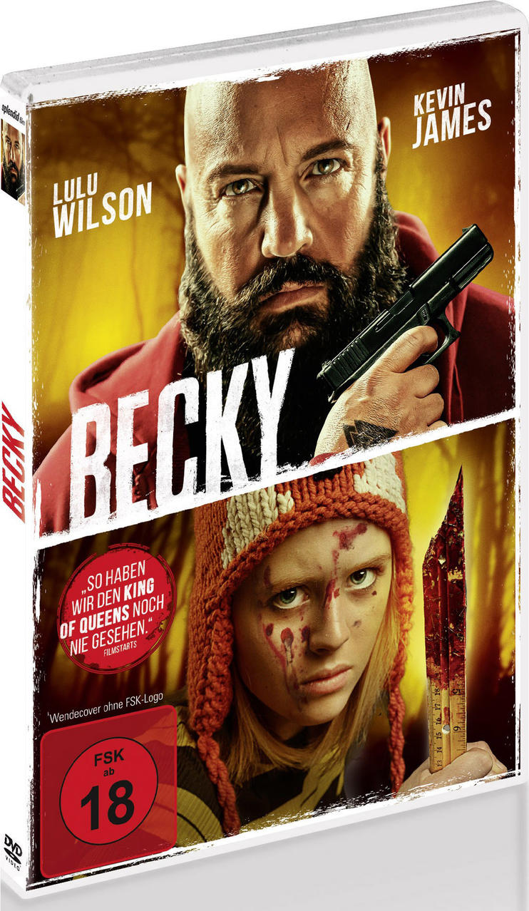 DVD-Cover mit zwei Personen und dem Titel Becky. Einer ist ein Mann mit einer Waffe, die andere ein blutiges Mädchen.