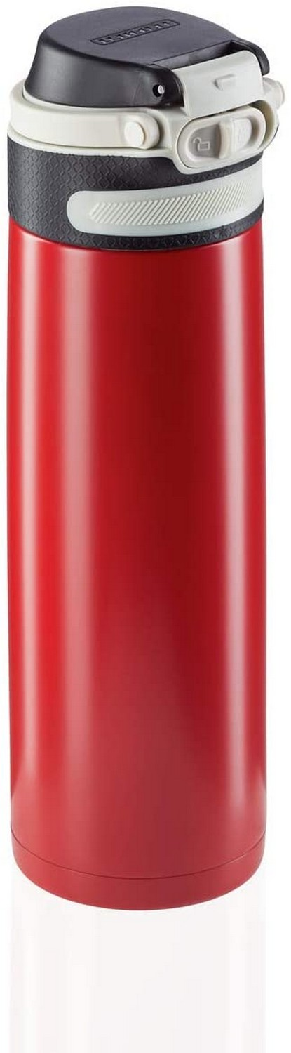 Botella - Leifheit Térmica Flip, 600 ml, Hermética, Acero inoxidable, Filtro, Sin BPA, Rojo