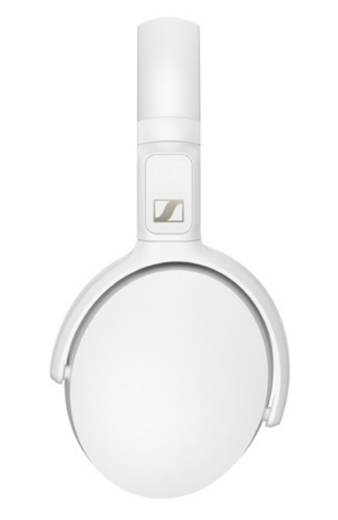 Auriculares blancos. Los auriculares son blancos y la diadema es blanca.
