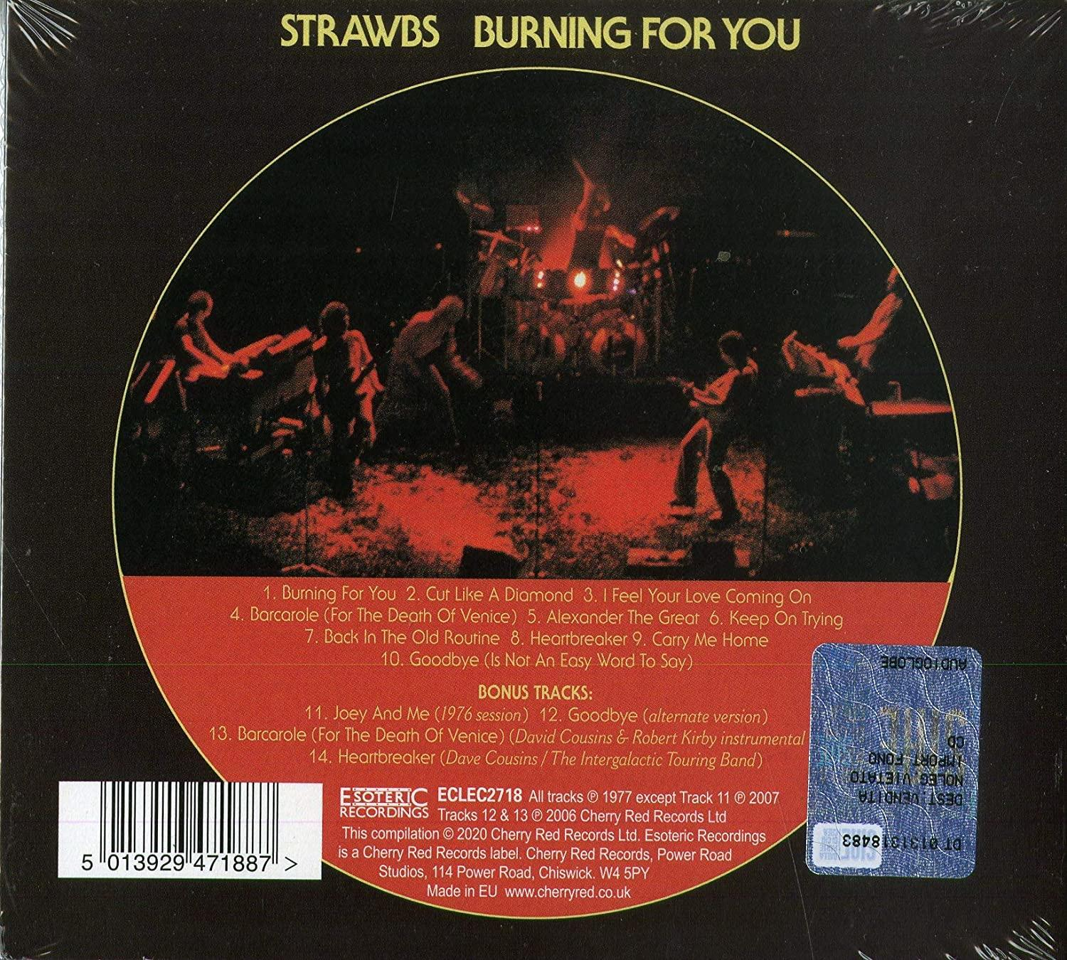 Rückseite einer CD-Hülle mit dem Albumtitel 'Burning for you' und einer Musikergruppe.