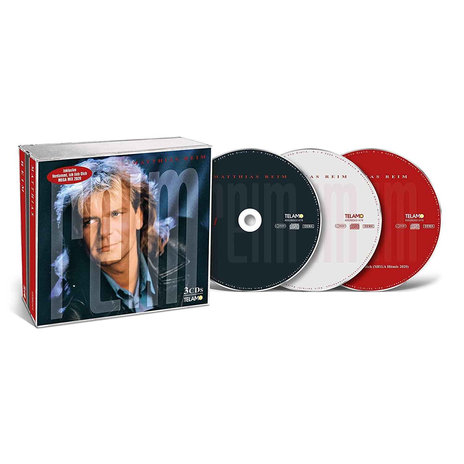 CD-Boxset mit drei CDs, einem Männergesicht und dem Titel Matthias Reim.
