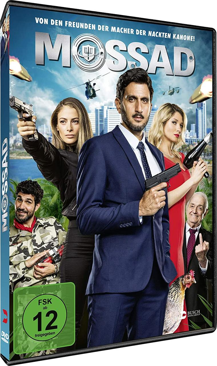 DVD-Cover eines Films mit Schauspielern, die Waffen halten. Der Filmtitel lautet Mossad.