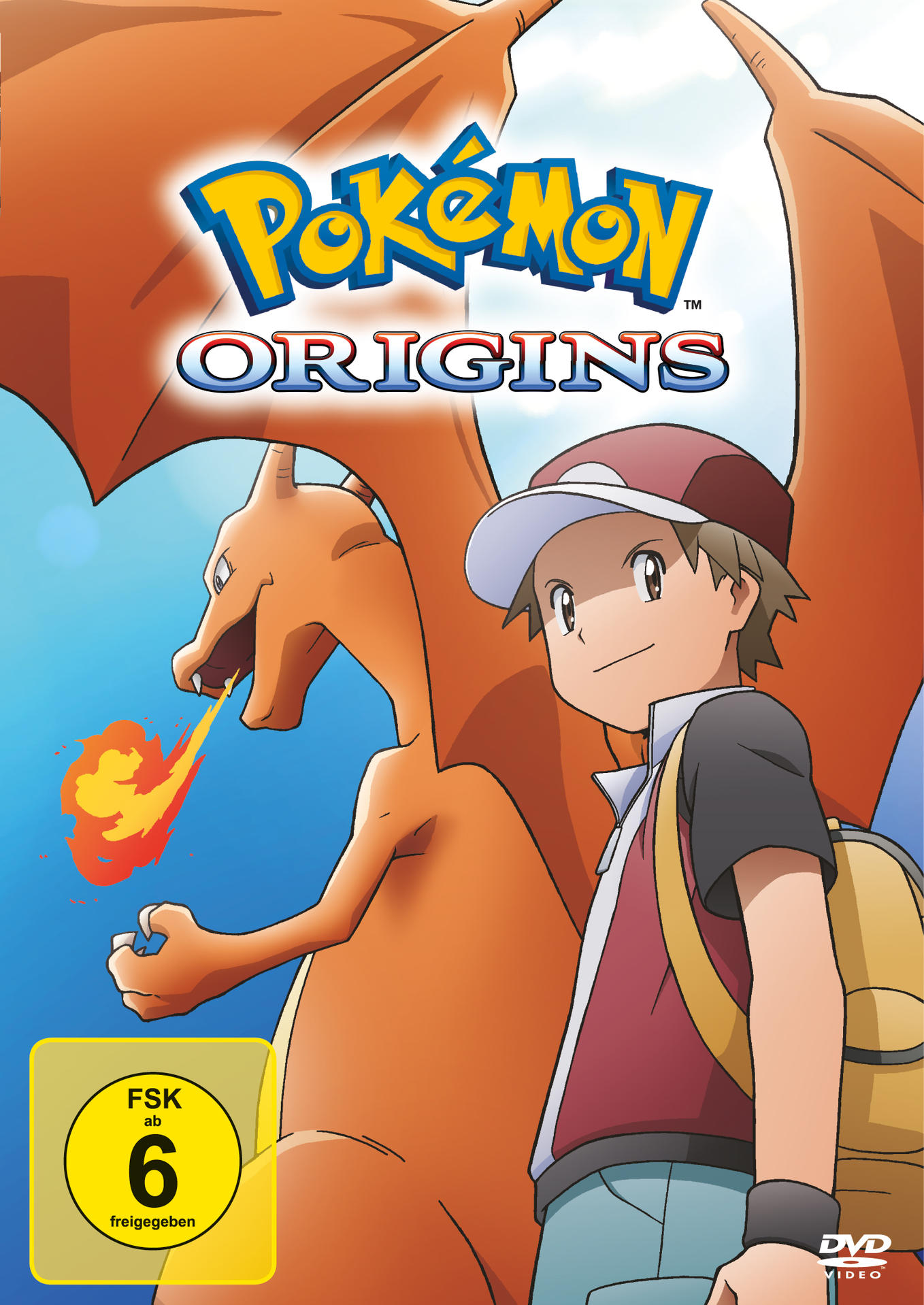DVD-Cover von Pokémon Origins. Ein Junge und Glurak sind auf dem Cover zu sehen. Die Bewertung ist sichtbar.