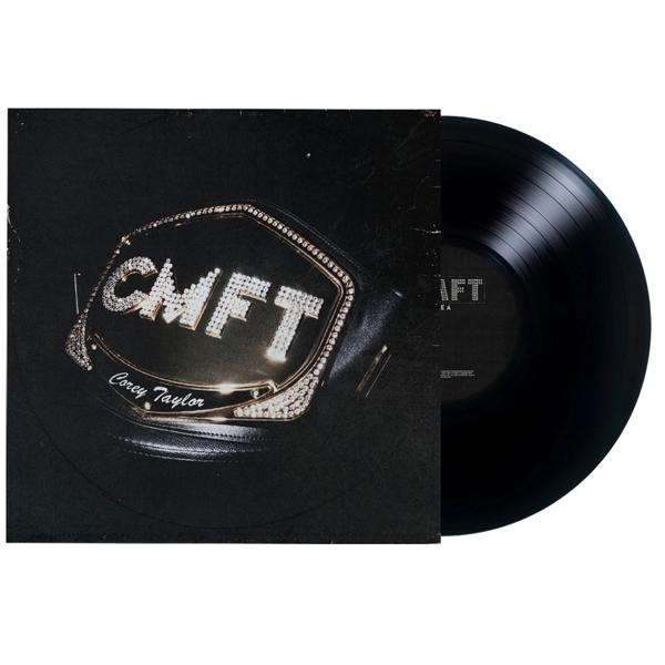 Pochette de disque vinyle avec 'CMFT' en diamants et un disque vinyle noir sur fond blanc.