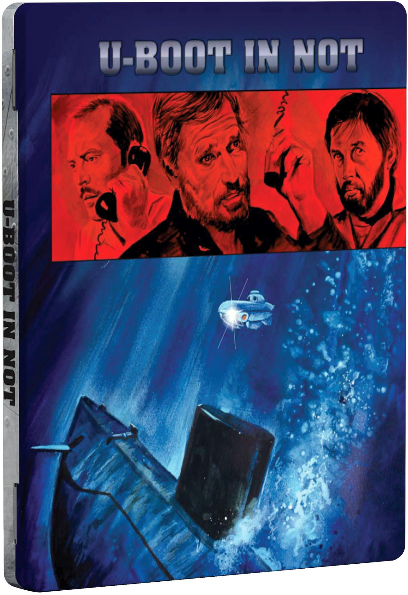 DVD-Hülle von 'U-Boot In Not'. Cover zeigt Männer am Telefon. Text in Blau und Weiß.