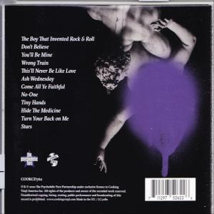 CD-Cover: Rückseite der CD mit einem lila Klecks und zwei Statuen. Der Titel ist aufgeführt.