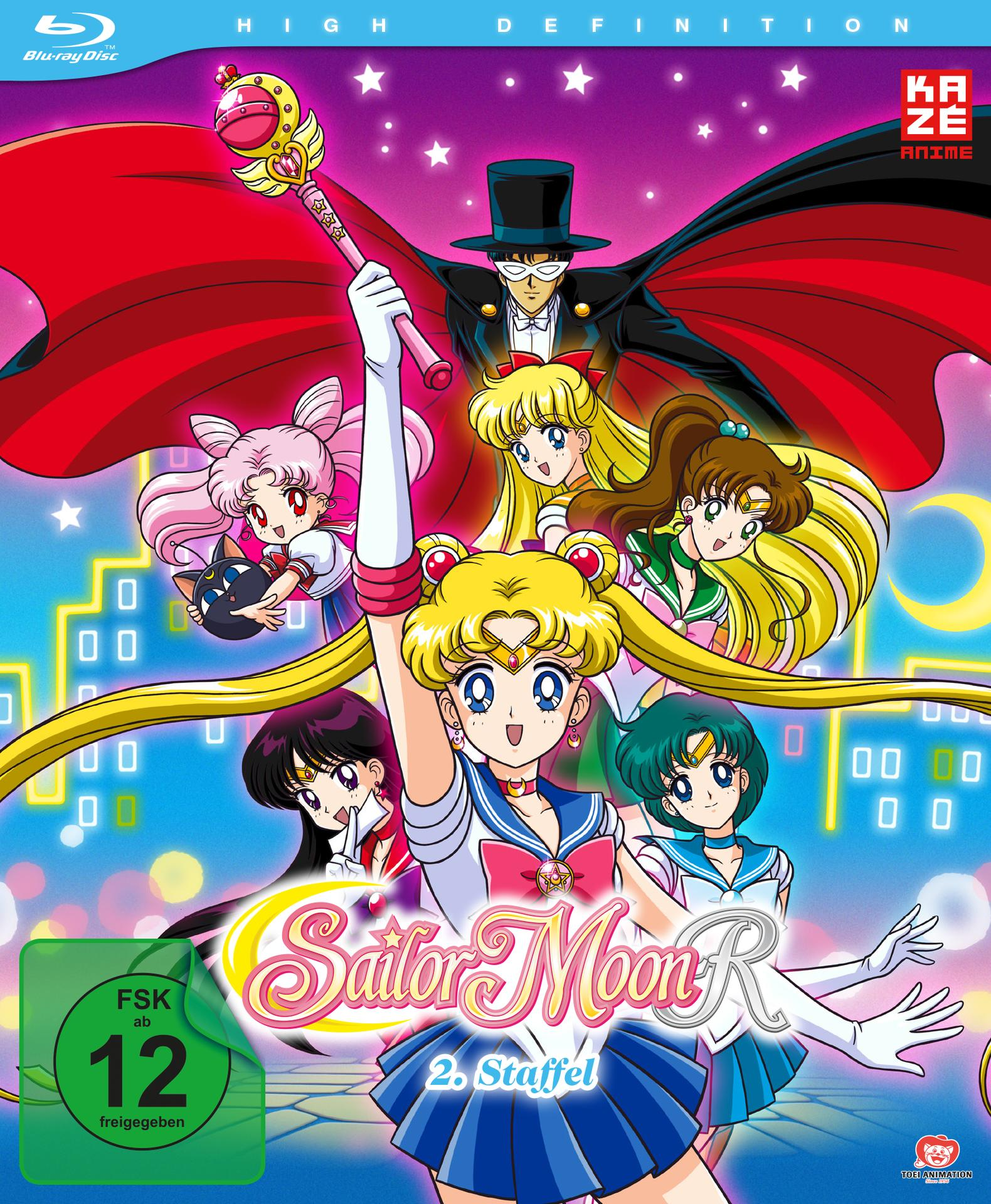 Blu-ray-Cover von 'Sailor Moon R' mit mehreren Anime-Charakteren und Text.