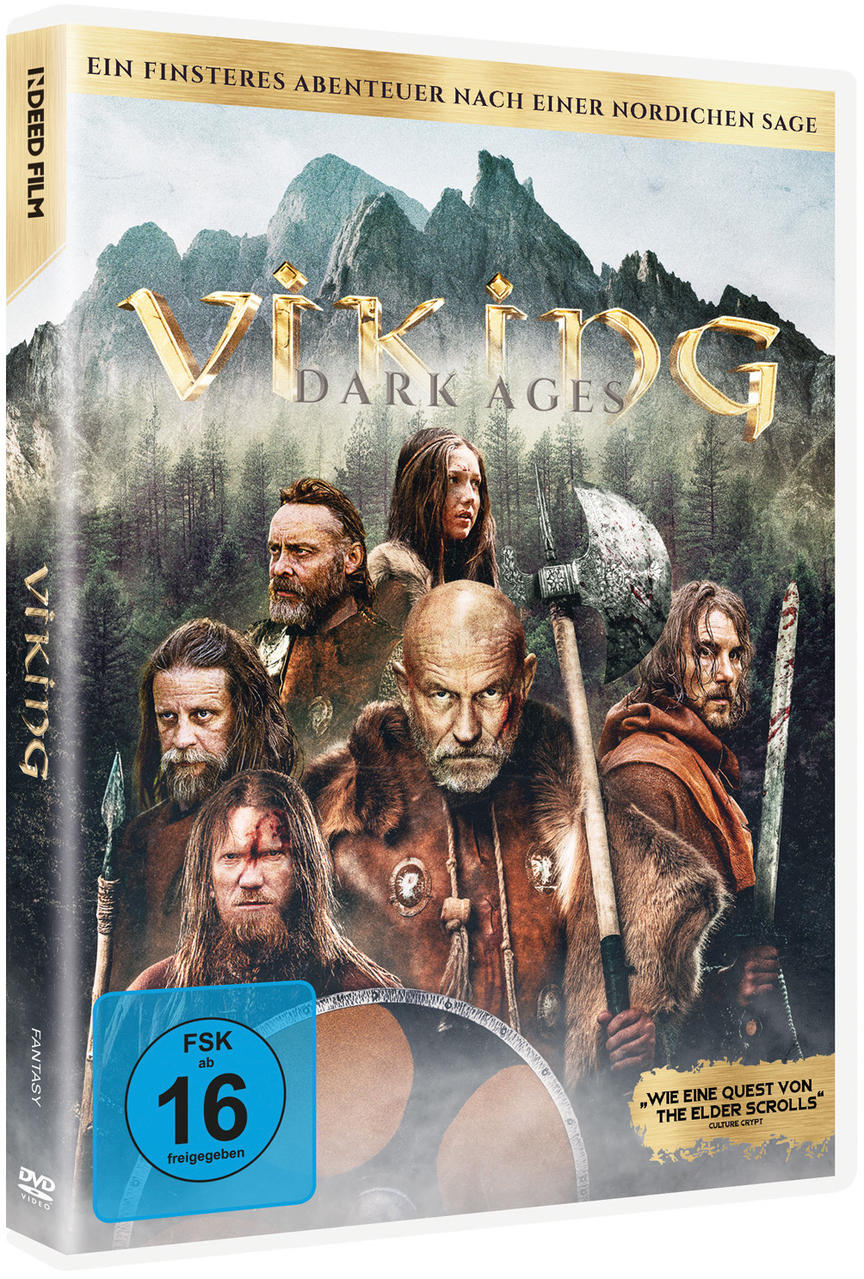 DVD-Cover des Films Viking Dark Ages. Es hat eine Besetzung von Charakteren mit Text in Gold.