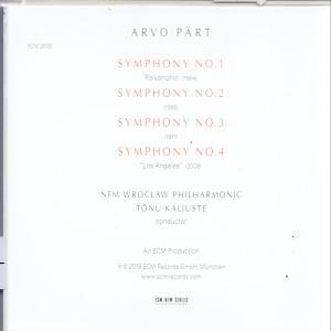 CD tok hátulja szöveggel Arvo Pärt 1., 2., 3. és 4. szimfóniájáról.