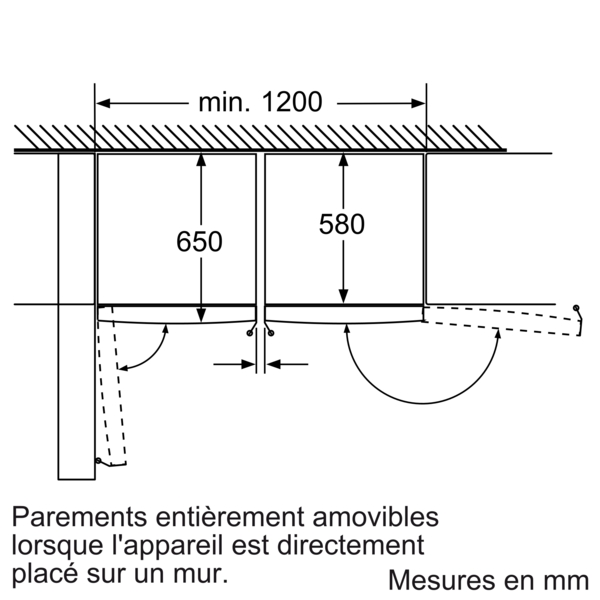 Diagram showing cabinet dimensions. Measurements indicate required space for installation.