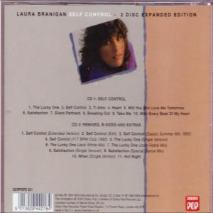 Die Rückseite einer Laura Branigan CD mit Titelliste. Das Cover zeigt ein Foto von Laura Branigan.