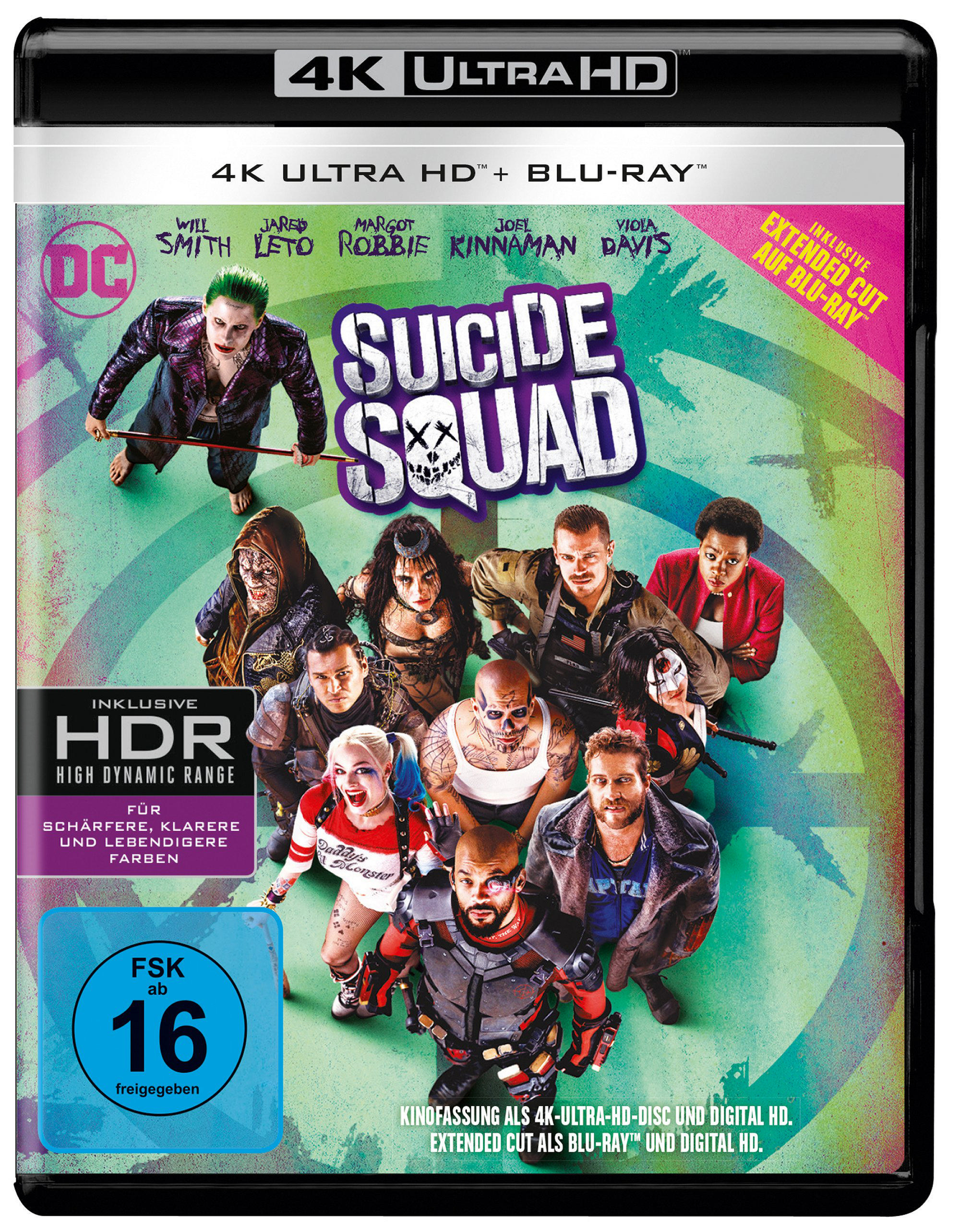 DVD-Cover für „Suicide Squad“ mit mehreren Charakteren und Text.