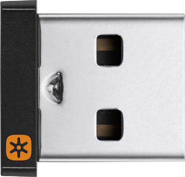 Dongle USB-C, noir avec logo orange. Connecteur USB argenté à droite.