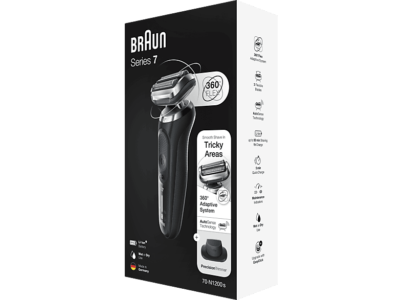 BRAUN 7 Serisi N1200s Islak/Kuru Kullanım Kablosuz Tıraş Makinesi Siyah/Gümüş_4