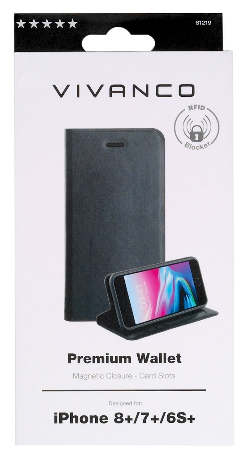 Premium Plus, 61219 Wallet, iPhone Schwarz Apple, Bookcover, 6s 7, VIVANCO iPhone 8, iPhone