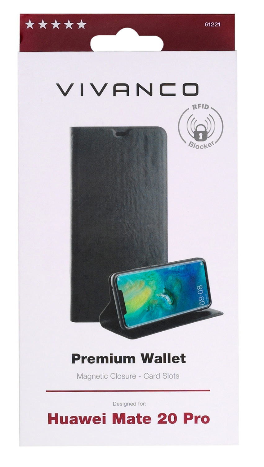 VIVANCO 61221 Pro, Huawei, Bookcover, Wallet, Mate Premium 20 Schwarz