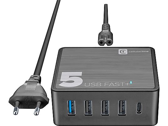 CELLULAR LINE Multipower 5 Fast+ - Caricabatterie (Nero)