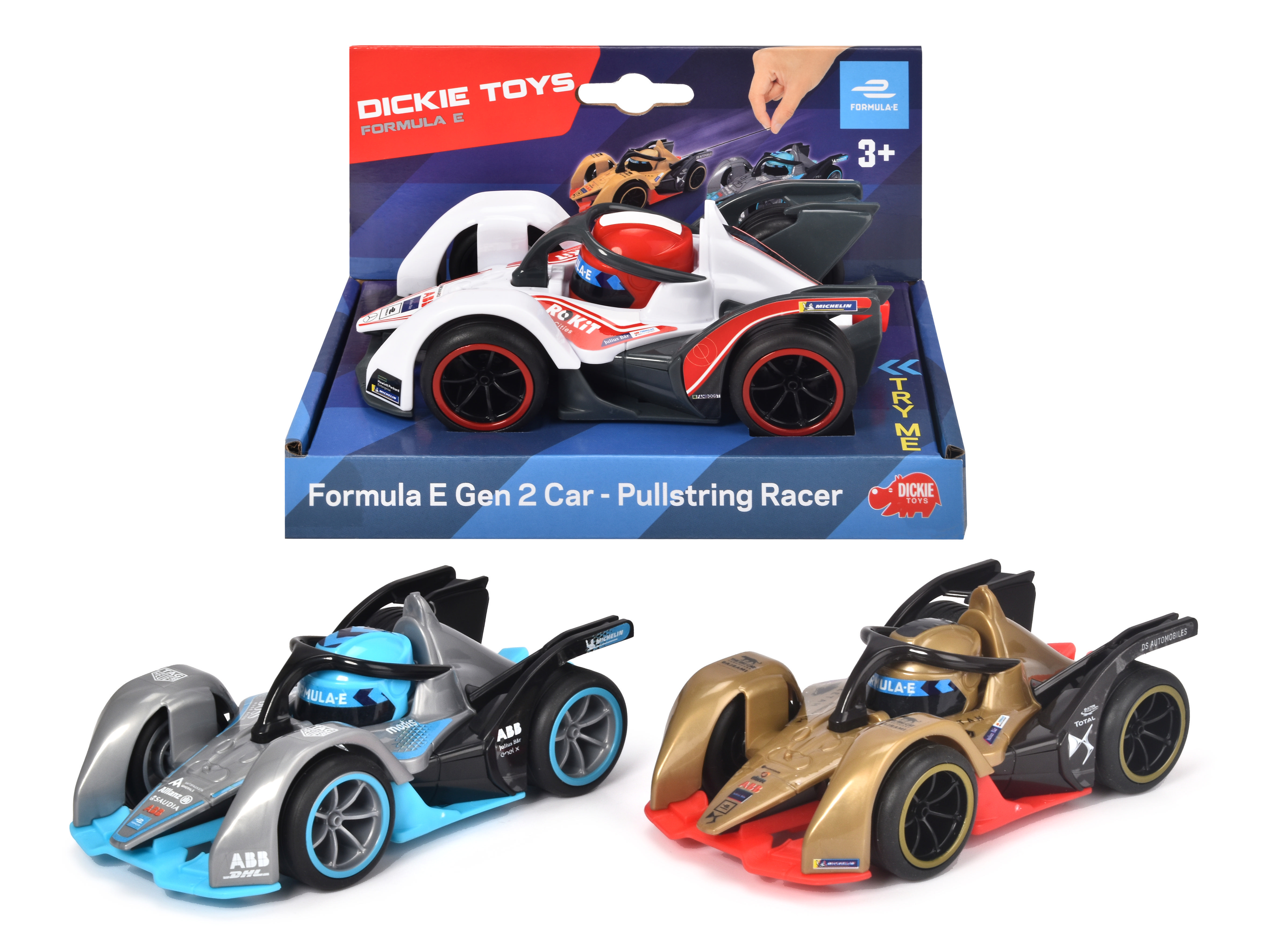 DICKIE-TOYS Formula E - Pullstring Racer, 3-sort. Spielzeugauto Mehrfarbig