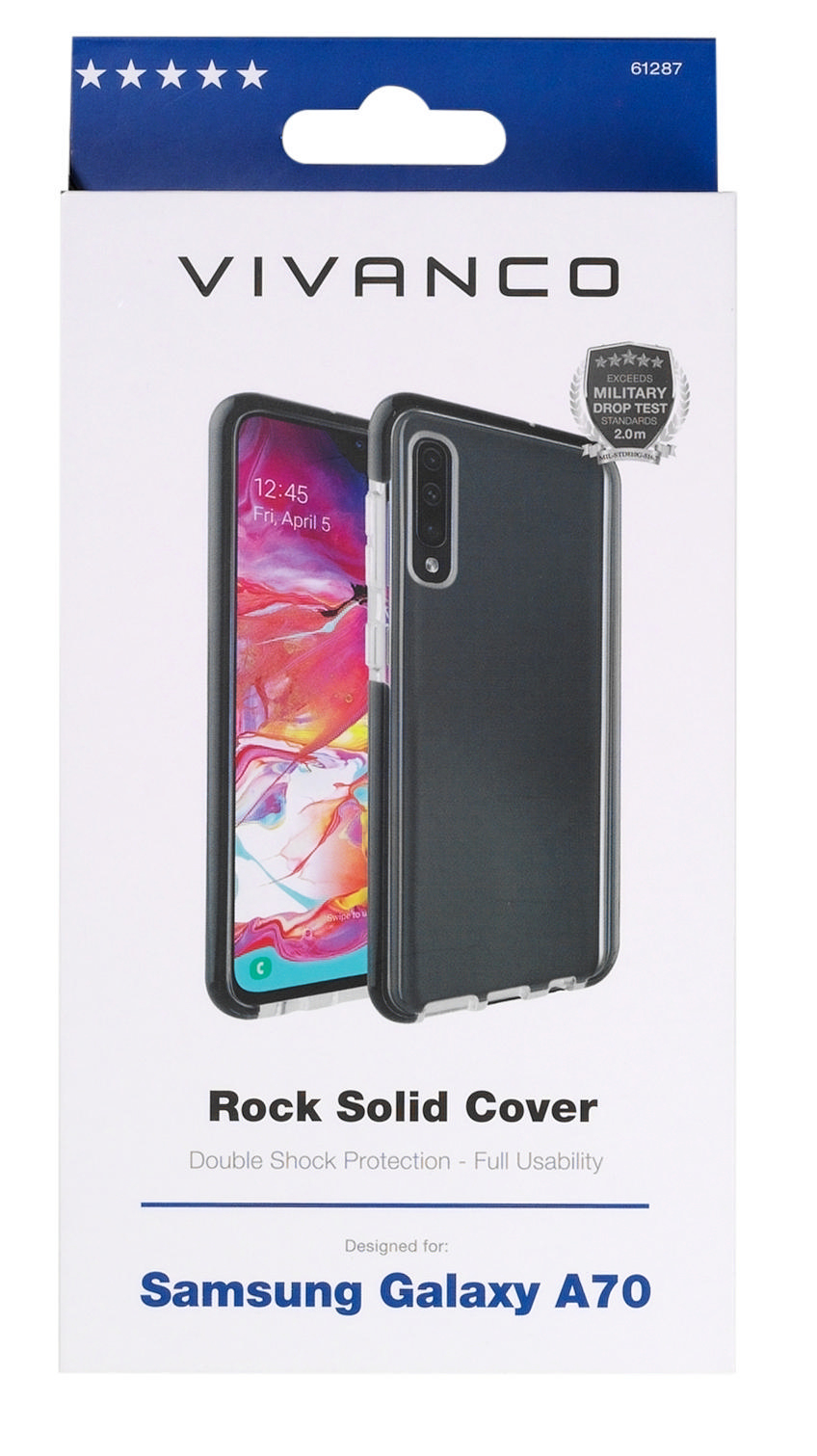 Backcover, Galaxy VIVANCO Solid, A70, Transparent/Schwarz Rock 61287 Samsung,