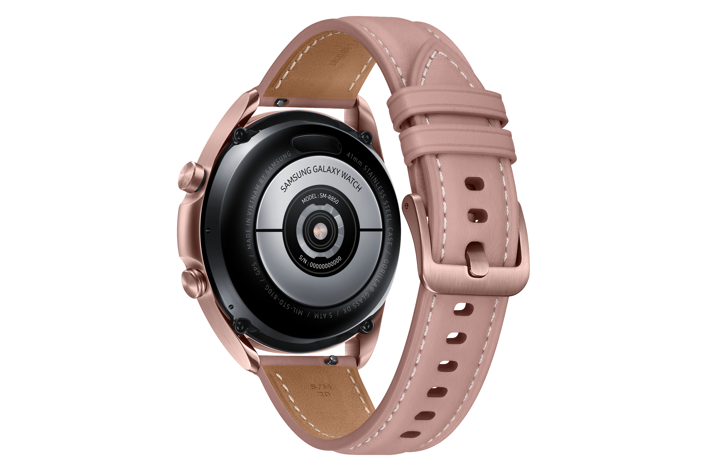 SAMSUNG Galaxy Watch 3 41 mm Bluetooth Smartwatch Edelstahl Echtleder, Größe S/M (130-190 mm), Mystic Bronze/Pink
