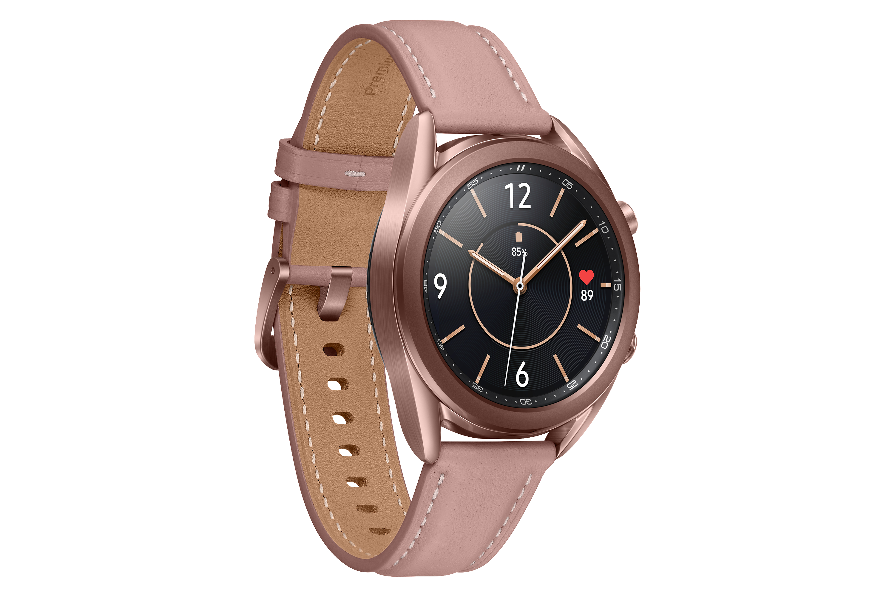 SAMSUNG Galaxy Watch 3 41 mm Bluetooth Smartwatch Edelstahl Echtleder, Größe S/M (130-190 mm), Mystic Bronze/Pink