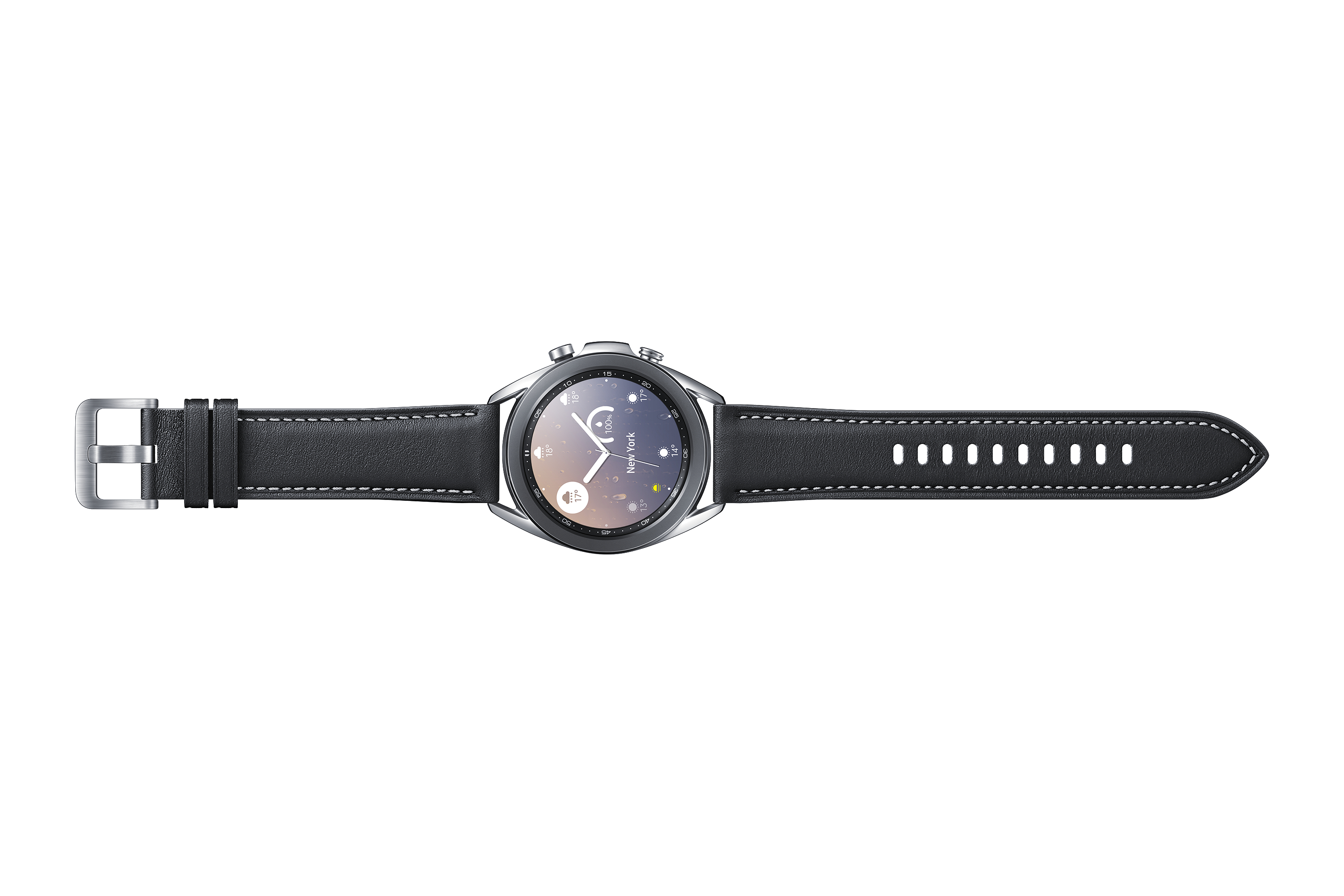 SAMSUNG Galaxy Watch 3 41 mm Bluetooth Smartwatch Edelstahl Echtleder, Größe S/M (130 - 190 mm), Mystic Silver/Black