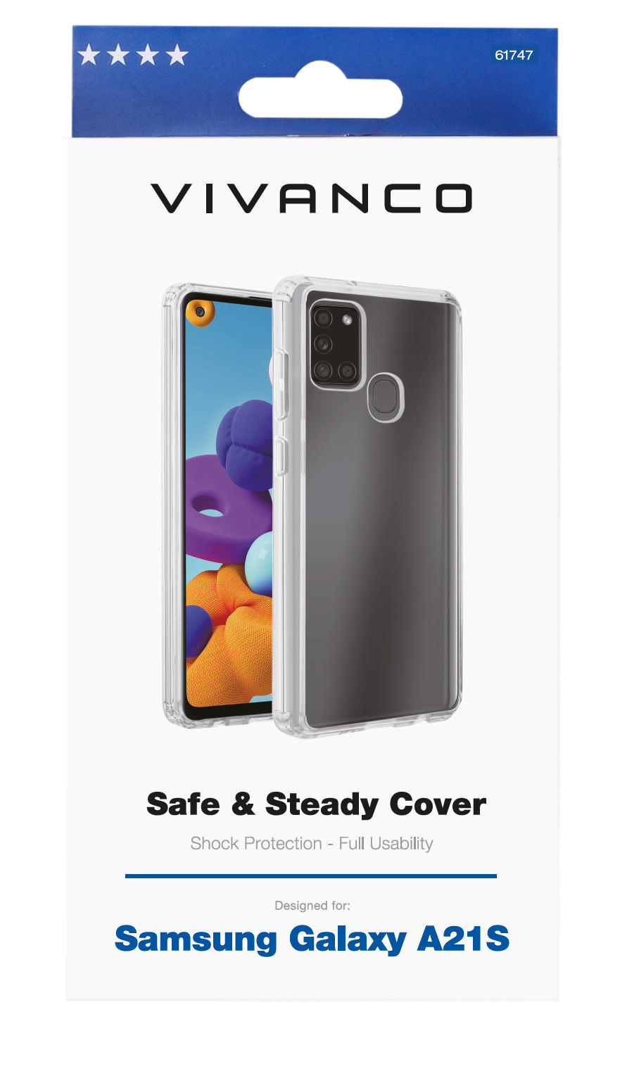 VIVANCO & Backcover, A21S, 61747 Galaxy Steady, Safe Samsung, Transparent