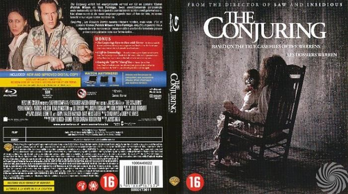 The Conjuring DVD met een vrouw en pop op de cover.